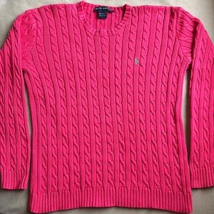 🔥Ralph Lauren Pink Cable-knit Crew Neck Sweater, Size Large